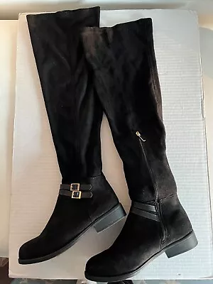 Tall Bamboo Above The Knee Black Faux Suede Size 8 Boots With Zipper • $12