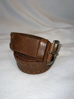 Vintage 48” Brown Leather Western Belt Hand Tooled Brass Buckle 1 1/2” Wide • $7.80