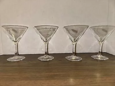 Vintage Etched Wheat Stemware Glasses Set Of 4 Cocktail Liquor Martini Barware • $25