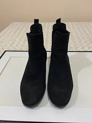 La Canadienne Women High Ankle Boots 8.5M Black Suede Leather Shift 1 3/4 Block • $39