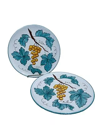 Vintage Italy PV Peasant Village Hand Painted Grapes  Plates 8.5  2 Plates • $35