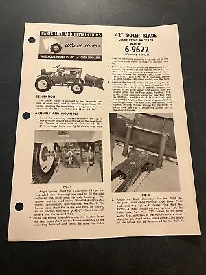 Wheel Horse 42” Dozer Blade Brochure Sheet Model 6-9622 • $12