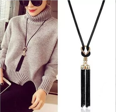 925 Sterling Silver Plated Tassel Drop Long Chain Twist Necklace Jewellery Gift • £4.99