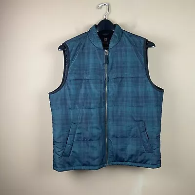Chaps Polyester Quilted Vest Men's L Full Zip Pockets Green Blue Plaid • $16.95
