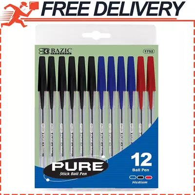 BAZIC Pure Assorted Stick Ballpoint Pen Medium Point 1 Mm (12/Pack) • $7.46