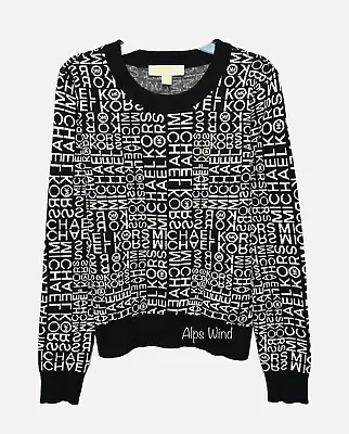 MICHAEL KORS Monogram All Over Crewneck Sweater Black  White  Size Small NWT$110 • $44.99