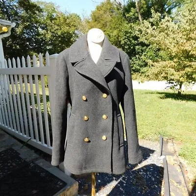 J Crew Stadium Cloth Nello Gori Dark Charcoal Gray Pea Coat Sz 8 • $19.99