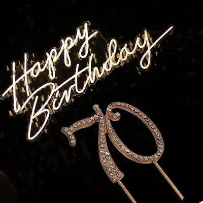 Rhinestone Crystal Rose Gold 70th Birthday Cake Topper With Diamante Gems • £4.99