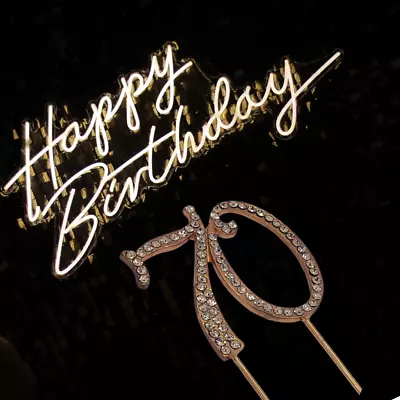 Rhinestone Crystal Rose Gold 70th Birthday Cake Topper With Diamante Gems • £4.99