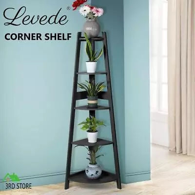 Levede 5 Tier Corner Shelf Wooden Storage Home Display Rack Plant Stand Black • $66.60