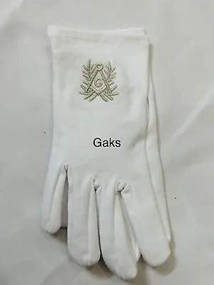 Masonic Gloves White Cotton With Grey Square & Compass G Size: Mens Extra Large • $14.99