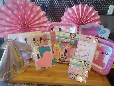 Minnie Mouse 1st Birthday Supply Lot!! Plates; Napkins;confetti; Blower; Hats • $24.99