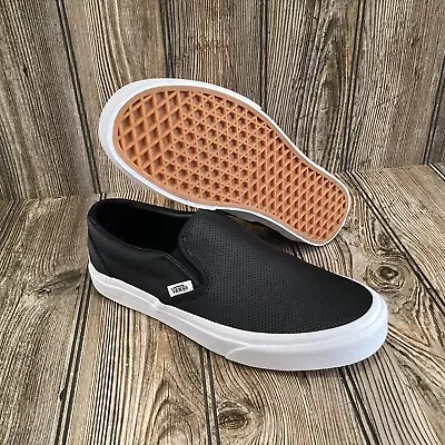 NEW~ Vans Asher Leather Slip-on Perforated Black Shoes Mens Size 6.5 Women's 8 • $49.99