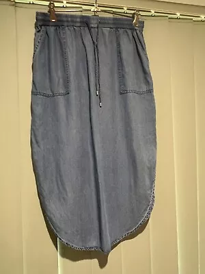 Decjuba Denim Lyocell Skirt Size 12 Scooped Hem Excellent Condition • $18