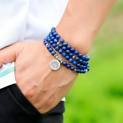 Lapis Lazuli  108 Mala Beads Prayer Necklace Multi Strands Meditation Bracelet • $14.58