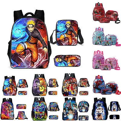 3Pcs Kids Cartoon Anime Printed Backpack Boys Girls Travel School Bag Backpack' • £17.32