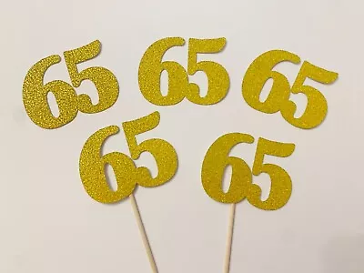 65th Birthday Gold Glitter Number 65 Cupcake Toppers Cake Decorations Picks • £3.25