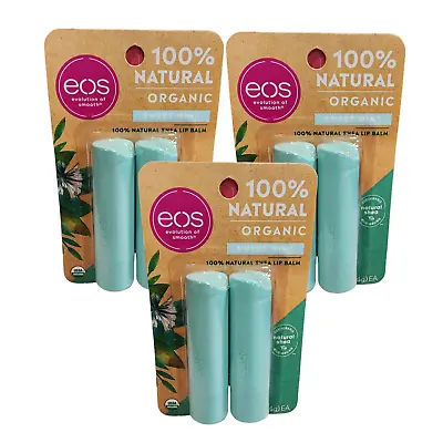 Eos Sweet Mint Organic Lip Balm 100% Natural Sticks All Day Moisture 2 Pk X3 • $14.23