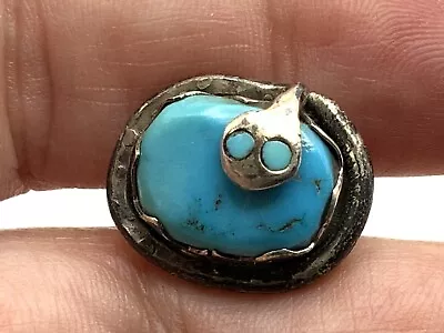 Native Signed Zuni Effie C Sterling Silver Turquoise Stone Snake Tie Tack Pin • $30