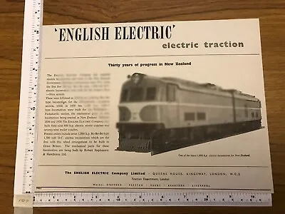 English Electric 1800hp Electric Locomotive For New Zealand Press Cutting 1952 • $6.10