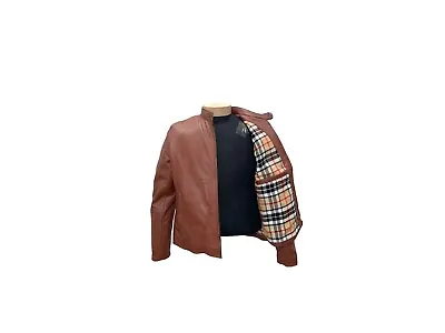 Brown Real Leather Jacket Men Male Lamb Skin Hide Handmade Fashion Wear Size XL • $99.99