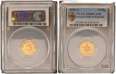 Frg 5 Pfennig 1950 G Proof PCGS PR66CAM 107567 • $57.83