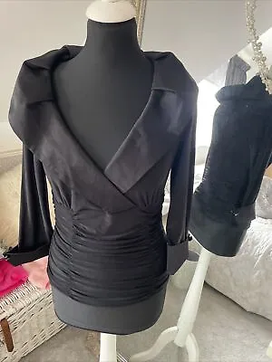 Evening Top Size 10 Black Portrait Collar O So Slim Lining Ronni Nicole QVC • £30