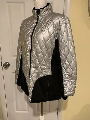 Victoria's Secret Reversible Quilted Puffer Metallic Silver / Black Jacket L • $26.18