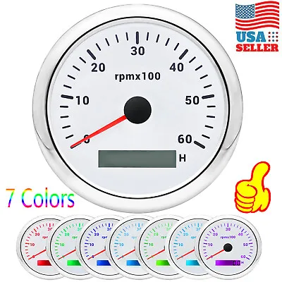 85mm 7 Colors LED Waterproof Tachometer Gauge 0-6000RPM For Boat Car Truck White • $30.84