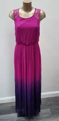 £16.99 • Buy NEW Roman Originals Magenta Dip Dye Ombre Occasion Maxi Long Chiffon Dress 12