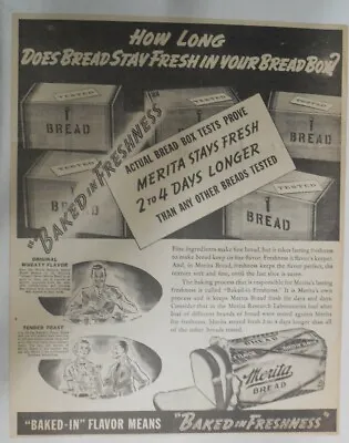 Merita Bread Ad: Merita Stays Fresher Longer! From 1940's Size: 12 X 15 Inches • $15