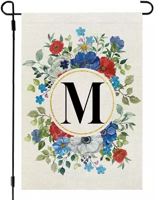 4Th Of July Monogram Letter M Patriotic Garden Flag Floral 12X18 Inch Double Sid • $8.22