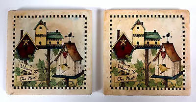 Vintage Set Of 2 Cork-Back Coasters Birdhouse-Themed 3.5 X3.5  • $7.99