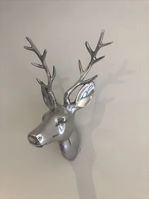 £20 • Buy Wall Mounted Silver Aluminium Stag Head Deer Decor Ornament Antler Pre-loved