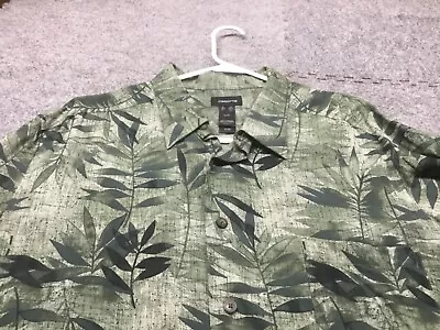 Claiborne Shirt Men’s XXL Button Up Green Short Sleeve Leaves Camouflage Rayon • $9.99