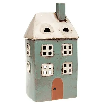 Ceramic Tall House Village Pottery Cottage Ornament Tealight Candle Holder Gift • £14.49