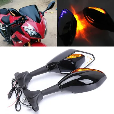 1Pair Motorcycle LED Turn Signals Rear View Mirrors For Honda Kawasaki Suzuki • $24.88