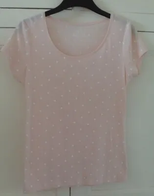 £3.99 • Buy Ladies Pink Polka Dot Cotton Blend TShirt From Papaya Size 16