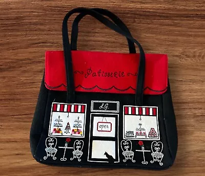 Vintage Lulu Guinness Embroidered Patisserie Shop Wool Satchel Handbag Purse EUC • $24.99