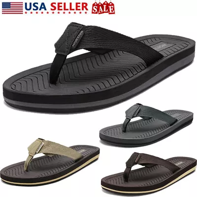 Men's Thong Flip Flops Sandals Farbic Comfort Beach Sandal Slippers US Size 7-15 • $15.99