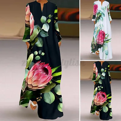 $25.64 • Buy ZANZEA Women Long Sleeve Kaftan Abaya Maxi Dress Holiday Beach Club Party Dress 