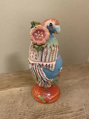 Tracy Porter Parrot Floral Lidded Figurine Rare Bird Decor Colorful • $22