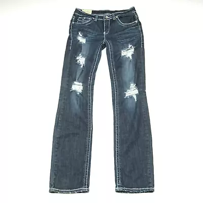 Machine Pour Neuf Mode Jeans Womens 5 - 28x33 Straight Distressed Dark Wash • $22