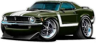 Wall Decal Compatible With 1970 Ford Mustang BOSS 302 Cartoon Car Jade Black • $25.99