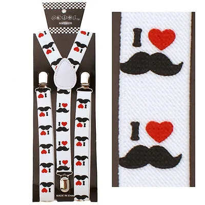 I Love My Mustache Design Stache SUSPENDERS Y-Back Adjustable Suspenders-New! • $19.99