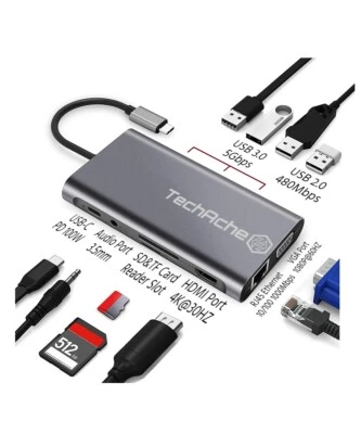 $49.99 • Buy 11 In 1 Laptop Docking Station Type-C HUB HDMI HD 4K USB 3.0 VGA PD SD /TF
