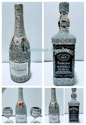 £16.95 • Buy Silver Crushed Diamond Sparkling Shelf Sitter Champagne Bottle Ornament Gift Set