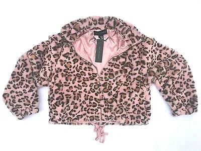 Victorias Secret Pink Know One Cares Leopard Print Faux Fur Semi Cropped Jacket • $19.75