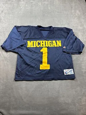 Vintage Michigan Wolverine Football Jersey Adult XL Champion Cropped Fit #1 Blue • $29.95