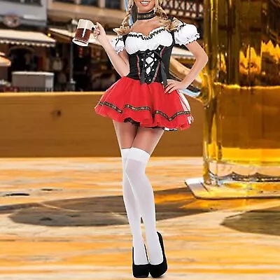 Halloween Women's Oktoberfest Beer Maid Costume German Bavarian Dirndl Dress • £18.59